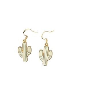 Gold and Cream Cactus Dangle Earrings